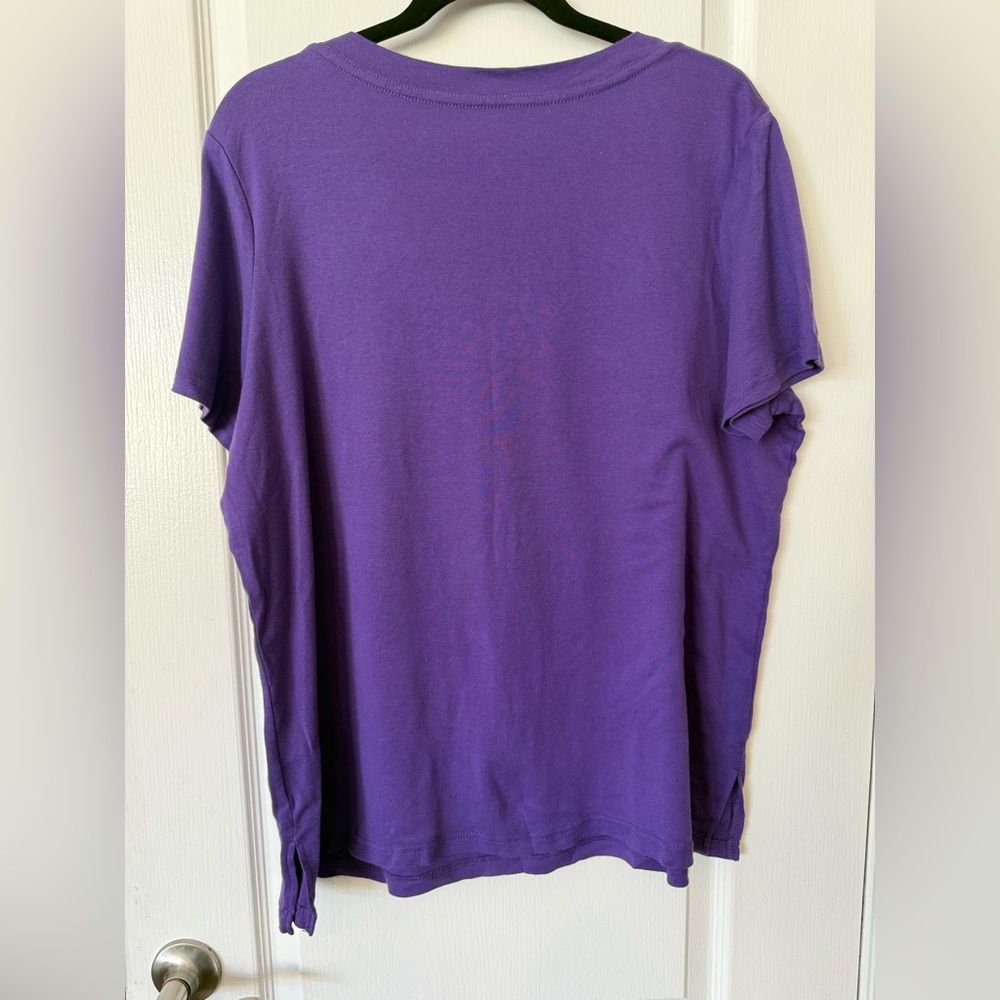 NWT Charter Club Purple V Neck Tee 1X Plus Size Soft Knit Short Sleeve Top - Picture 2 of 4